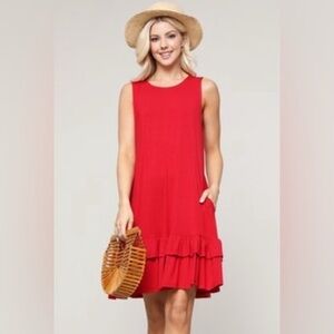 Yelete Red Sleeveless Ruffles Dress, Size Medium, Rayon Sundress